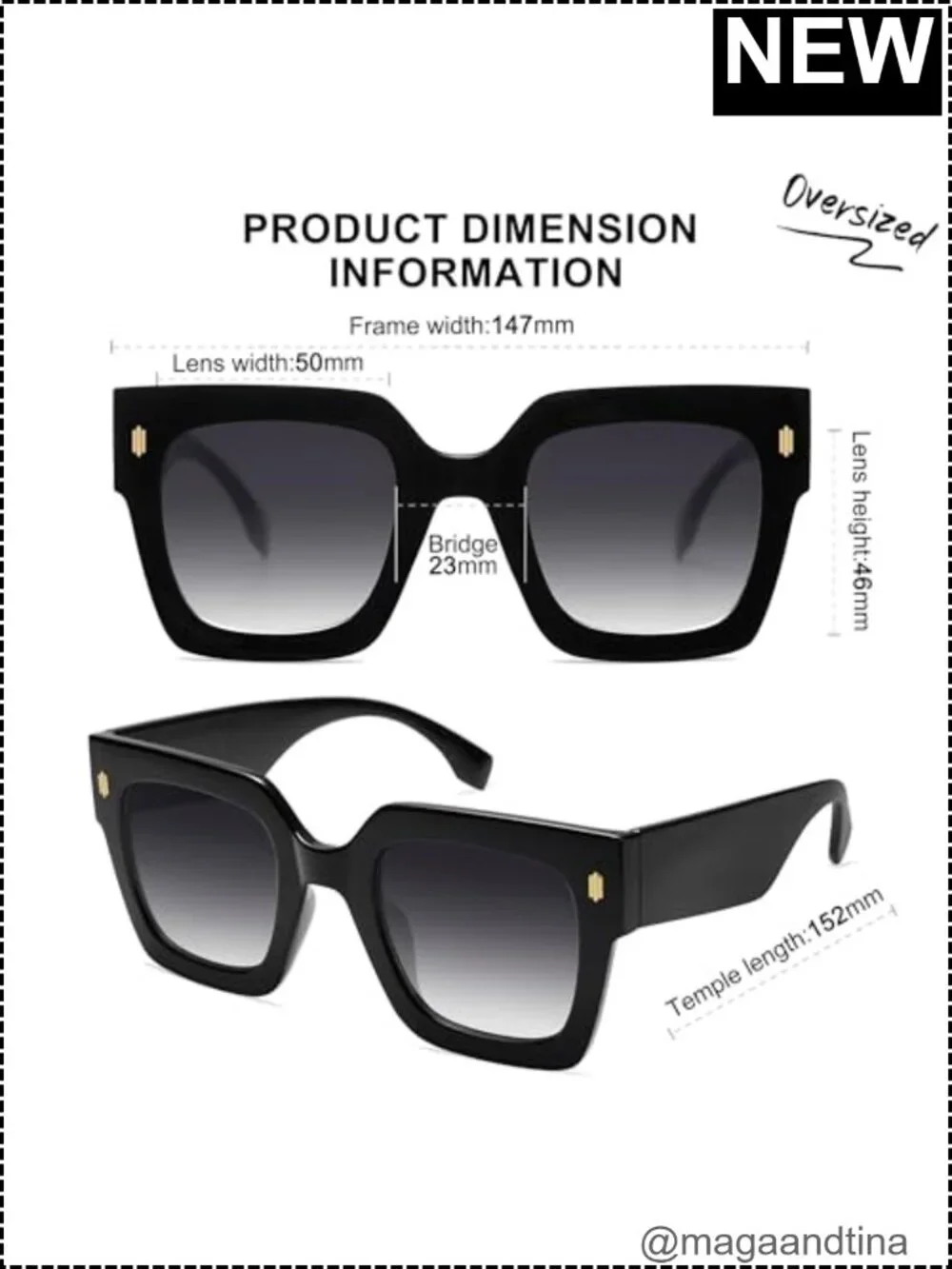 Oversized Square Sunglasses UV400 Protection Plastic Frame